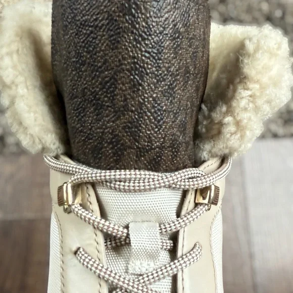 MICHAEL KORS Liv Cream and Brown High-Top Sneakers Size 8 Women - Picture 7 of 15